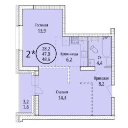 2-комн.кв., 49 м², этаж 2