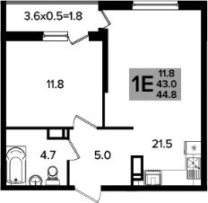 2-комн.кв., 43 м², этаж 13