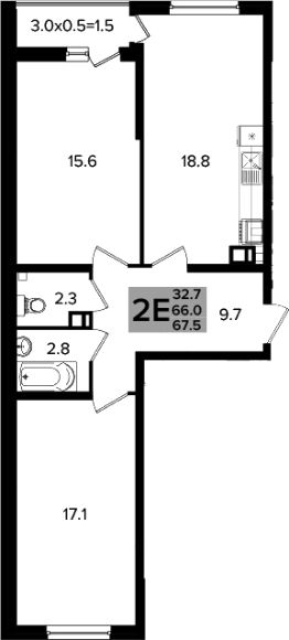 3-комн.кв., 66 м², этаж 6