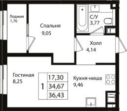 2-комн.кв., 35 м², этаж 10