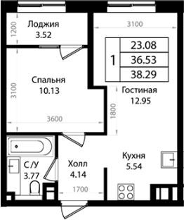 2-комн.кв., 37 м², этаж 18