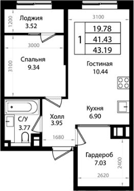 2-комн.кв., 41 м², этаж 8