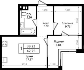 2-комн.кв., 38 м², этаж 4