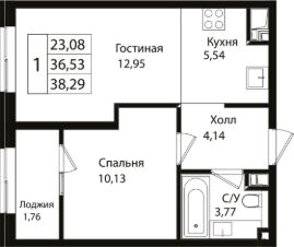 2-комн.кв., 37 м², этаж 18