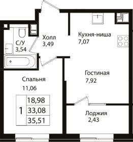 2-комн.кв., 33 м², этаж 5