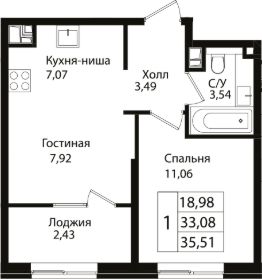 2-комн.кв., 33 м², этаж 5