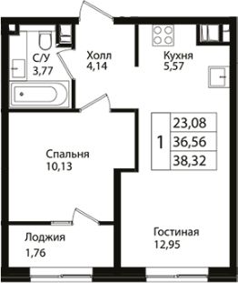 2-комн.кв., 37 м², этаж 8