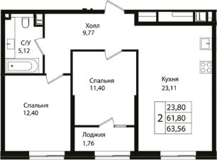 3-комн.кв., 62 м², этаж 7