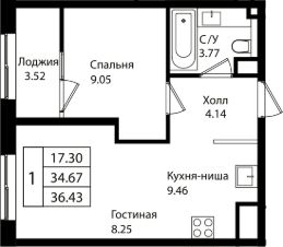 2-комн.кв., 35 м², этаж 8
