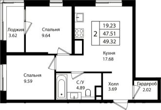 3-комн.кв., 48 м², этаж 18