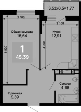 1-комн.кв., 44 м², этаж 11