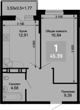 1-комн.кв., 44 м², этаж 10