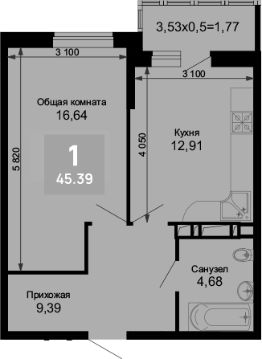 1-комн.кв., 44 м², этаж 9
