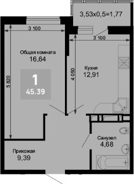 1-комн.кв., 44 м², этаж 7