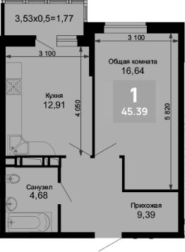 1-комн.кв., 44 м², этаж 11