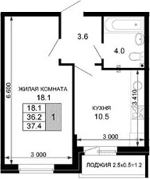 2-комн.кв., 36 м², этаж 2