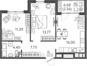 3-комн.кв., 53 м², этаж 7