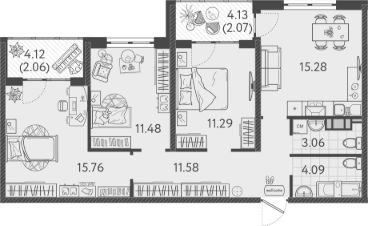 4-комн.кв., 73 м², этаж 6