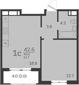 2-комн.кв., 41 м², этаж 16