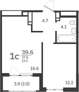 2-комн.кв., 38 м², этаж 16
