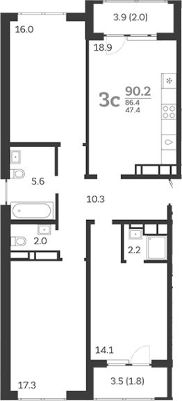 4-комн.кв., 86 м², этаж 6