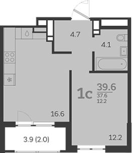 2-комн.кв., 38 м², этаж 24
