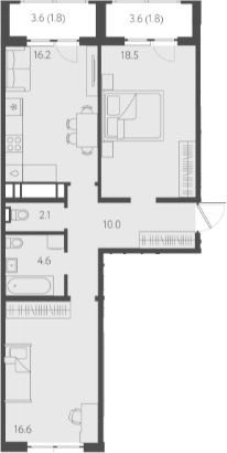 3-комн.кв., 68 м², этаж 3