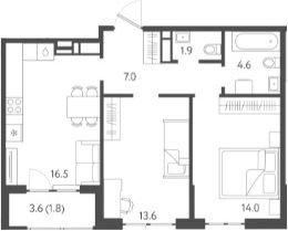 3-комн.кв., 58 м², этаж 14