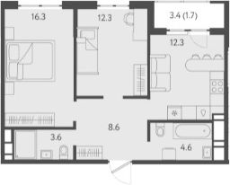 2-комн.кв., 58 м², этаж 14