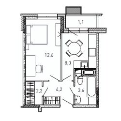 1-комн.кв., 32 м², этаж 17