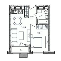 1-комн.кв., 32 м², этаж 14