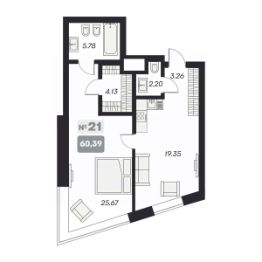 2-комн.апарт., 60 м², этаж 9