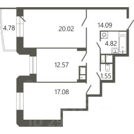 2-комн.кв., 72 м², этаж 2
