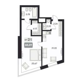 2-комн.апарт., 60 м², этаж 11