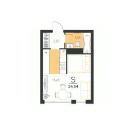 1-комн.кв., 25 м², этаж 3