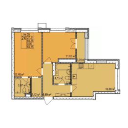 2-комн.кв., 64 м², этаж 3