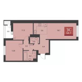 3-комн.кв., 66 м², этаж 7
