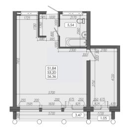 2-комн.кв., 53 м², этаж 13