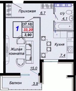 1-комн.кв., 37 м², этаж 8