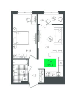 1-комн.кв., 45 м², этаж 8