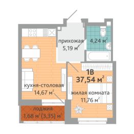 1-комн.кв., 38 м², этаж 3