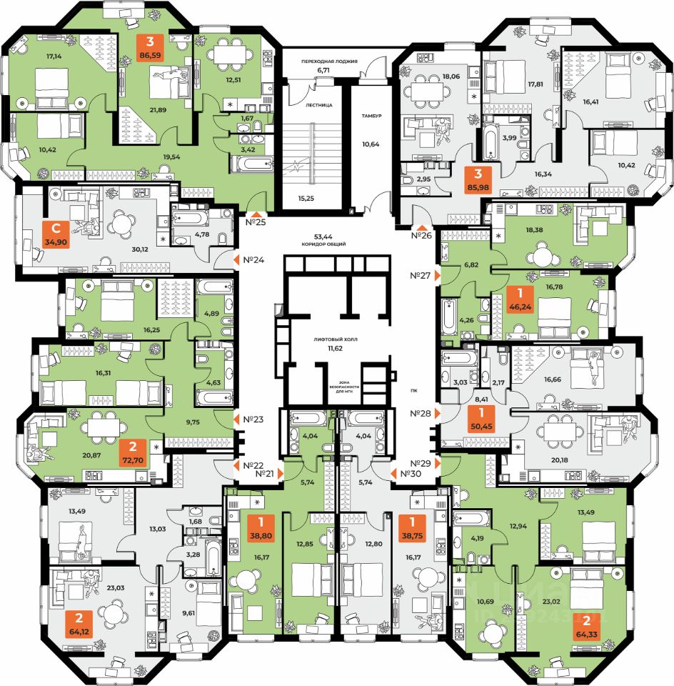 Продажа трехкомнатной квартиры 86,6м² Самара, Самарская область, Капитал  жилой комплекс, м. Спортивная - база ЦИАН, объявление 299243101