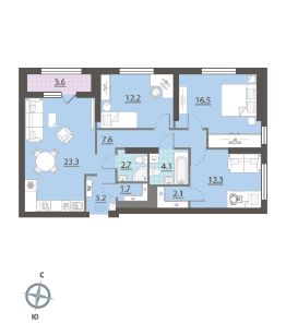 3-комн.кв., 88 м², этаж 29