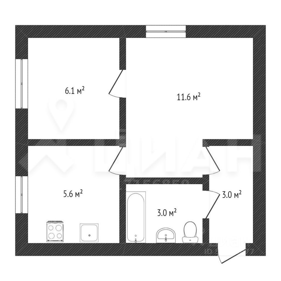 Продажа двухкомнатной квартиры 28,9м² ул. Энтузиастов, 22, Чебоксары,  Чувашская респ. - база ЦИАН, объявление 299272630