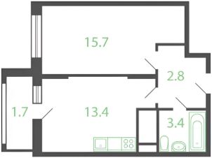 1-комн.кв., 39 м², этаж 15