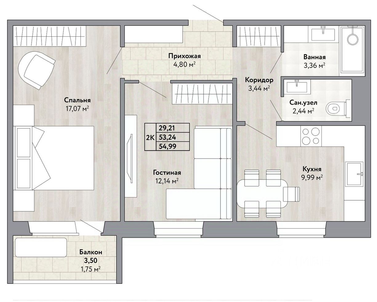 Купить двухкомнатную квартиру 55м² Трехгорная ул., 106/3, Хабаровск,  Хабаровский край - база ЦИАН, объявление 299291979