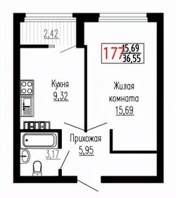 1-комн.кв., 37 м², этаж 21