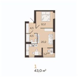 1-комн.кв., 43 м², этаж 5