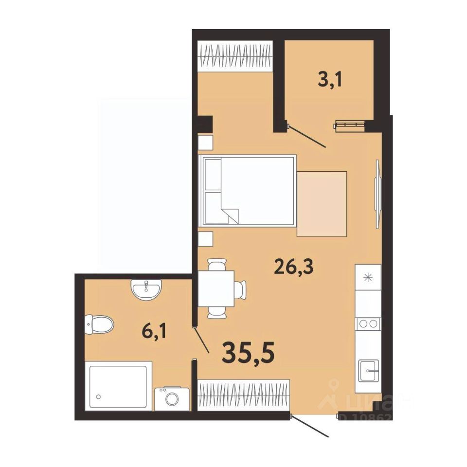 Продажа однокомнатных апартаментов 35,5м² ул. Киевская, 44, Ялта, Крым  респ. - база ЦИАН, объявление 294027487