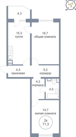 2-комн.кв., 71 м², этаж 11